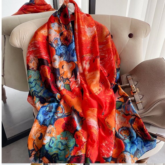 Accessories - New 100% Silk Print Long Scarf Shawl Wraps